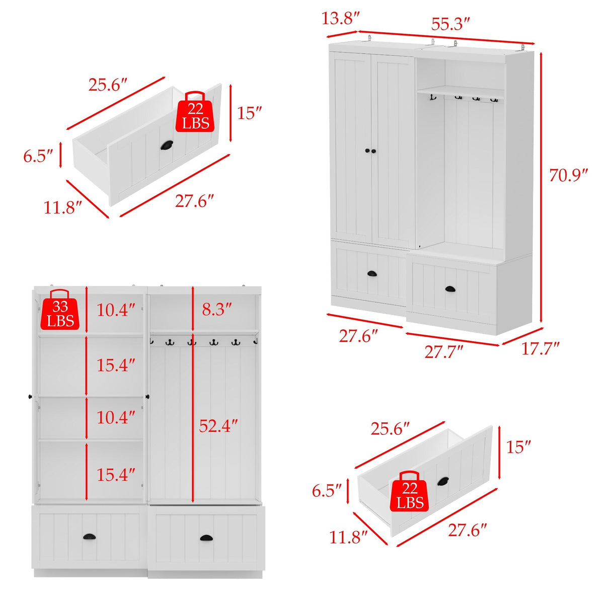 FUFU&GAGA Modern 55.3-in White Composite Hall Tree