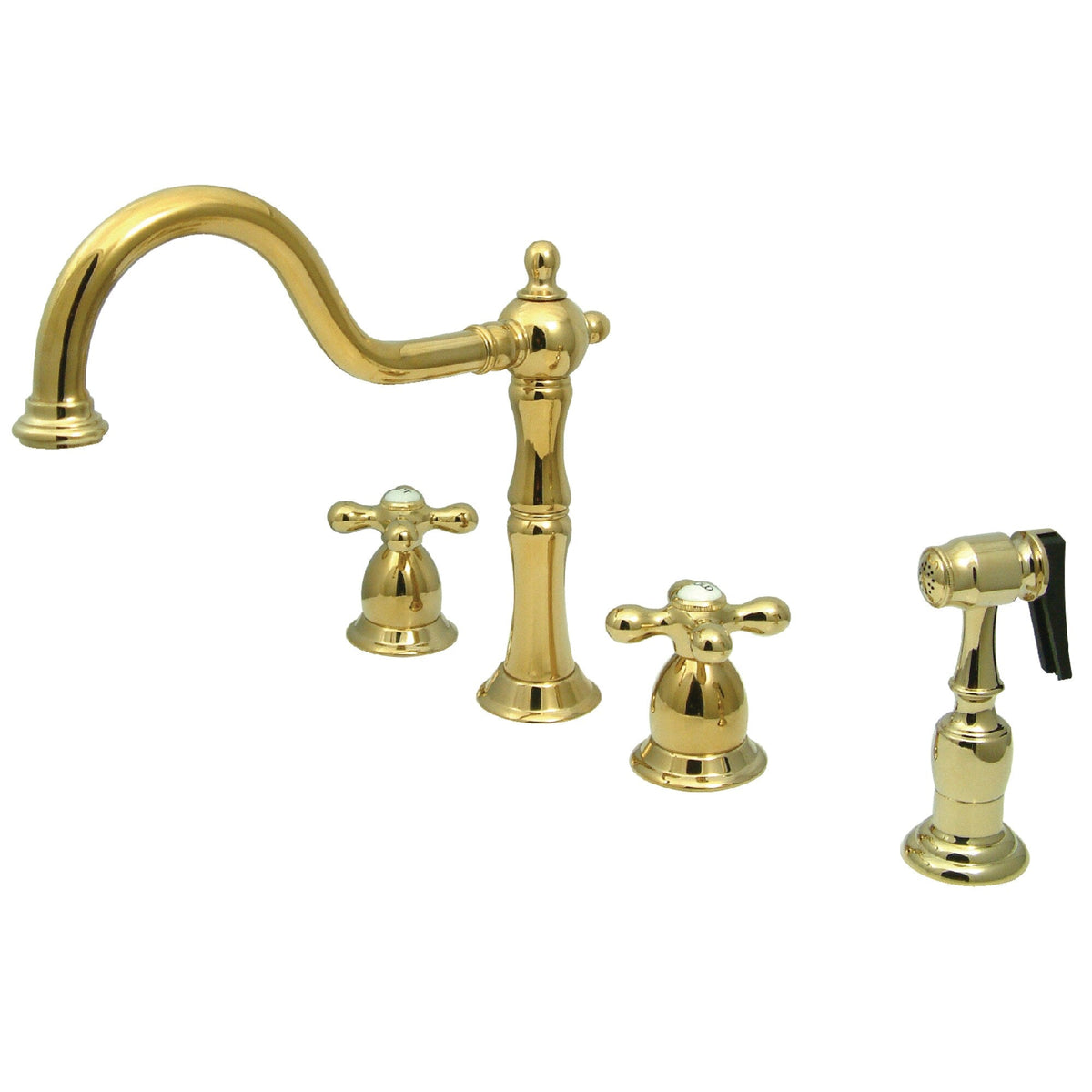 Elements of Design New Orleans Polished Brass 2-Handle Deck-Mount Bridge Kitchen Faucet with Side Sprayer