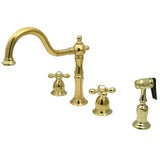 Elements of Design New Orleans Polished Brass 2-Handle Deck-Mount Bridge Kitchen Faucet with Side Sprayer