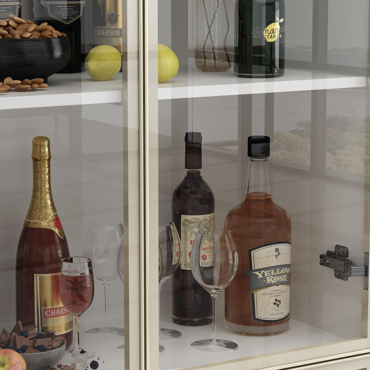 FUFU&GAGA Kitchen Cabinet With Tempered Glass Doors And Light