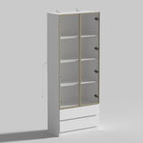 FUFU&GAGA 2 Drawers Glass Display Cabinet with Lights and Pop-up Doors