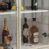 FUFU&GAGA 2 Drawers Glass Display Cabinet with Lights and Pop-up Doors