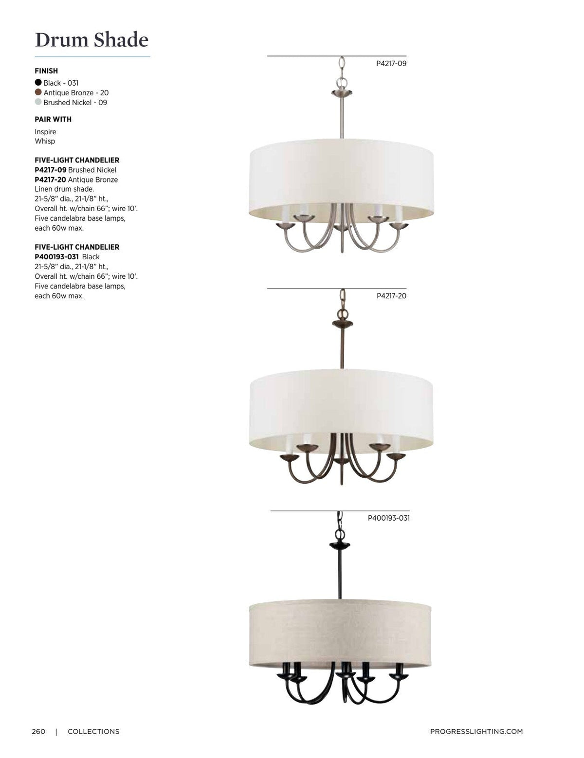 Progress Lighting Drum Shade 5-Light Brushed Bronze Traditional Chandelier