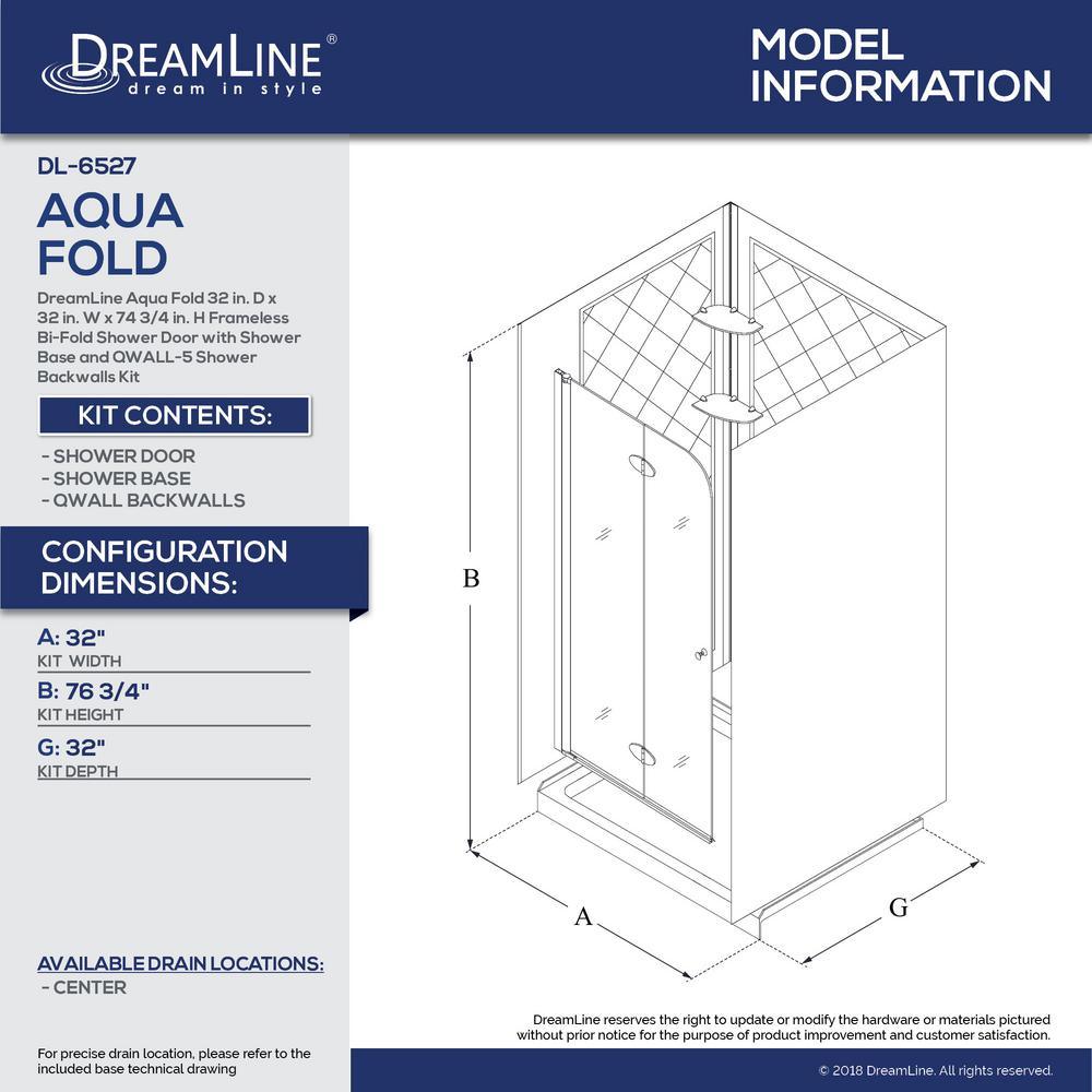 Aqua Fold 32 in. D x 32 in. W x 76 3/4 in. H Frameless Shower Door in Chrome with Base and Backwalls - Super Arbor