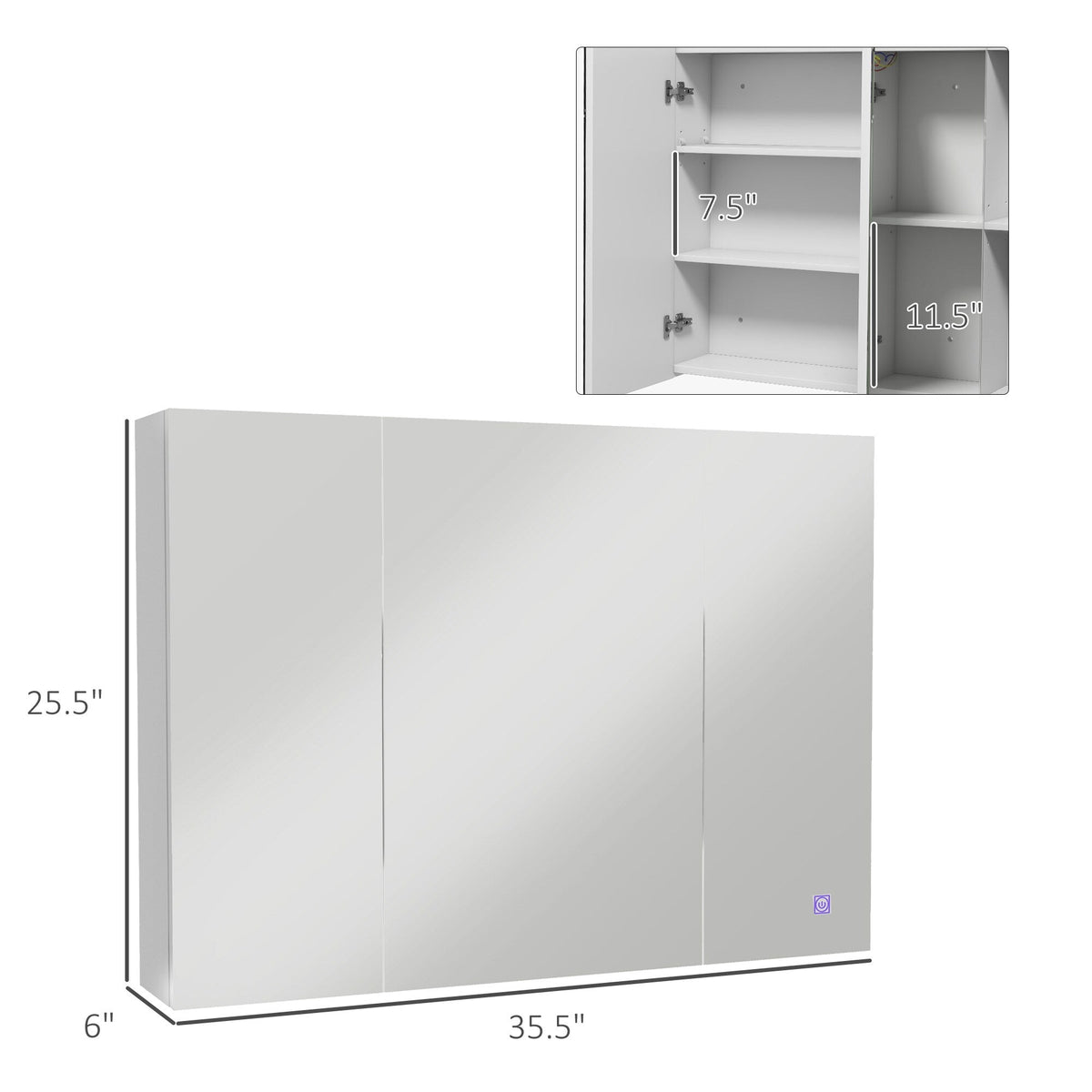 Forclover 35.5-in x 25.5-in Lighted LED Surface Mount White Medicine Cabinet