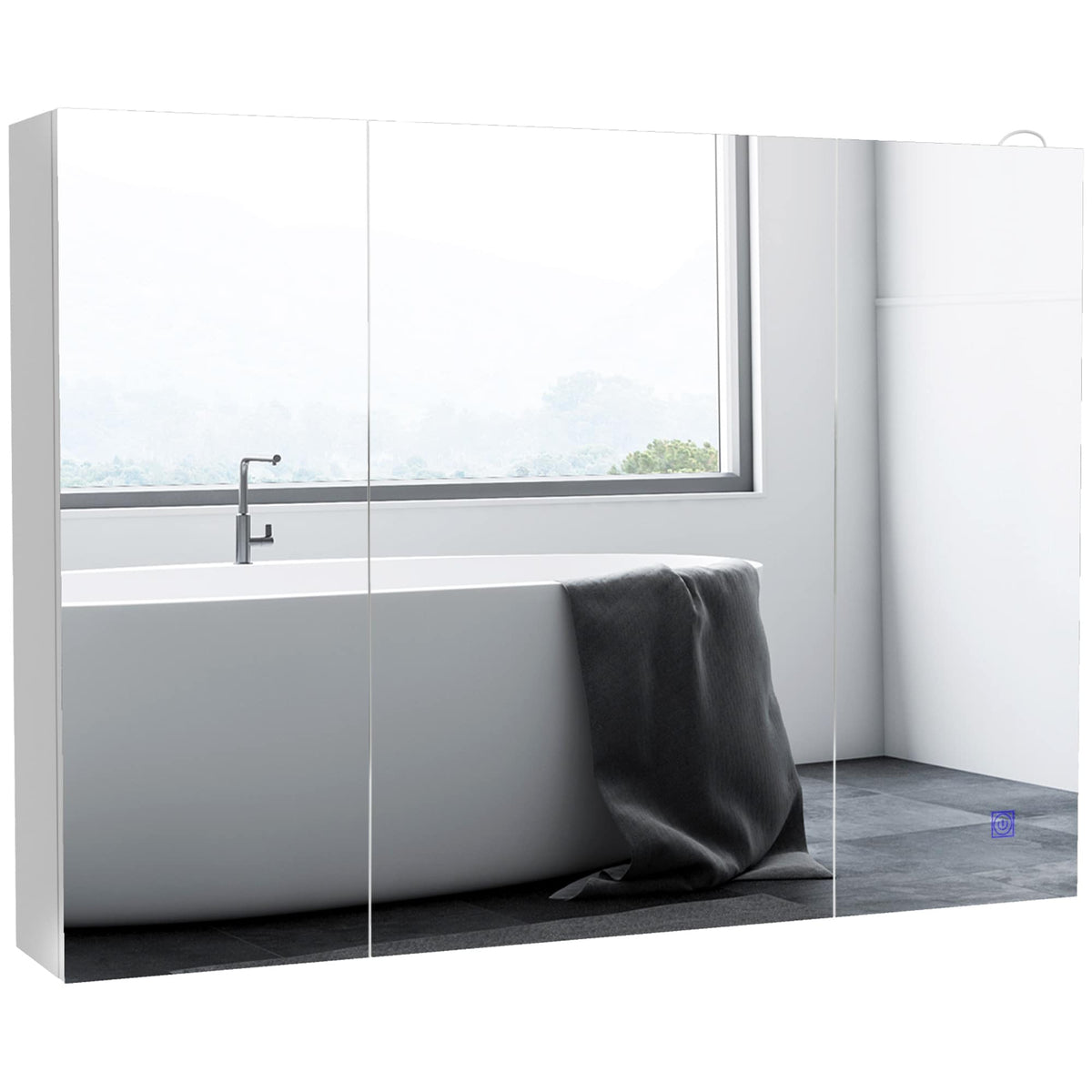 Forclover 35.5-in x 25.5-in Lighted LED Surface Mount White Medicine Cabinet