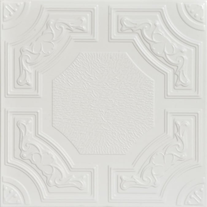 A La Maison Ceilings 1.67-ft x 1.67-ft Evergreen Plain White Polystyrene Surface-mount Ceiling Tile (8-Pack, 21.6-sq ft / Case)