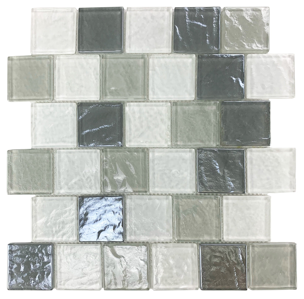Abolos Geo Gray 12-in x 12-in Glossy Glass Brick look Mosaic Floor and Wall Tile product image