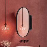 WELLFOR 20.5-in x 33.5-in Surface/Recessed Mount Black Mirrored Oval Soft Close Medicine Cabinet