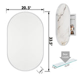 WELLFOR 20.5-in x 33.5-in Surface/Recessed Mount White Mirrored Oval Soft Close Medicine Cabinet