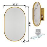 WELLFOR 20.5-in x 33.5-in Surface/Recessed Mount Gold Mirrored Oval Soft Close Medicine Cabinet