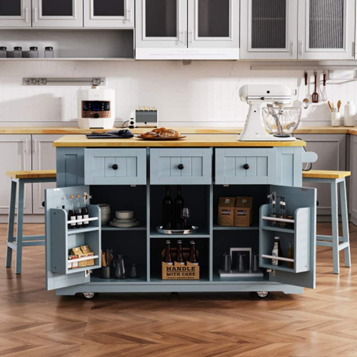 Runesay Gray Mdf Base with Mdf Wood Top Rolling Kitchen Island (29.52-in x 53.14-in x 36.4-in)