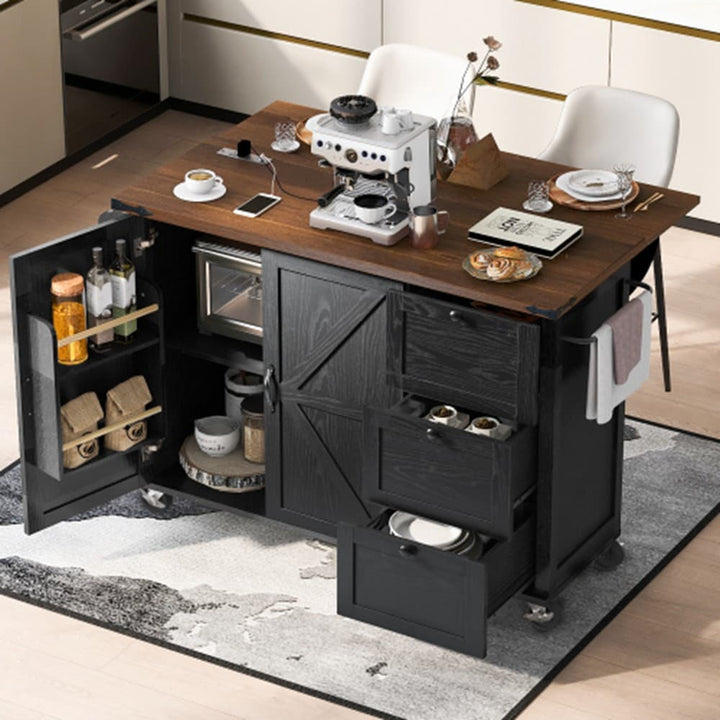 Runesay Black Mdf Base with Mdf Wood Top Rolling Kitchen Island (28.75-in x 54.5-in x 36.5-in)