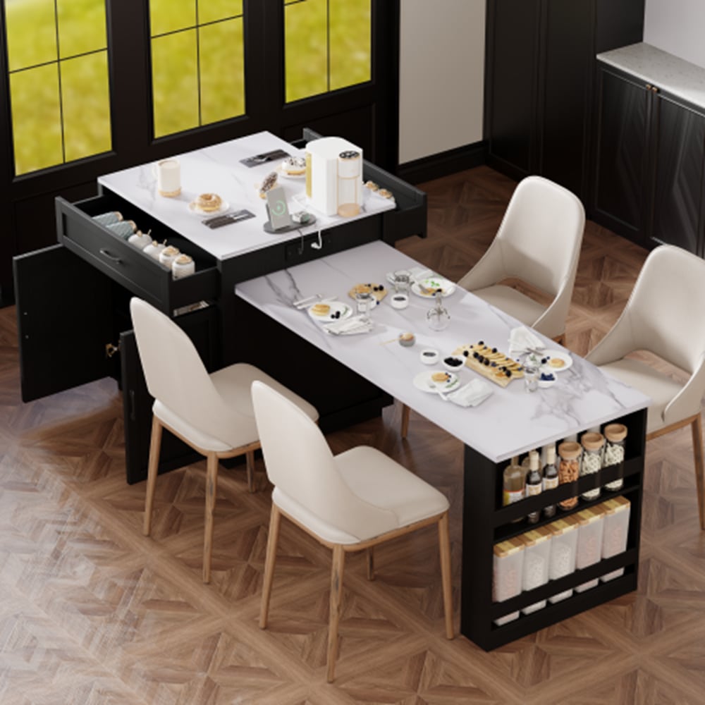Runesay Black Mdf Base with Mdf Wood Top Rolling Kitchen Island (27.6-in x 82.7-in x 36.2-in)