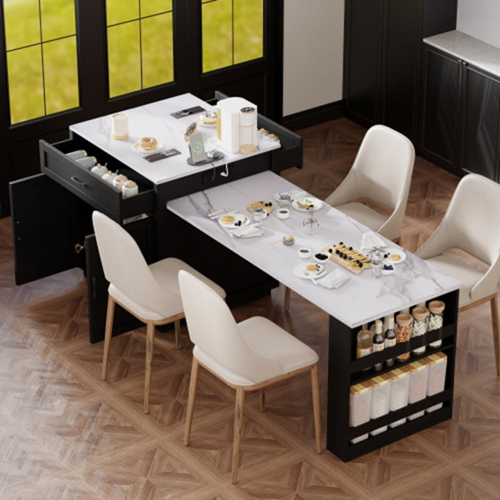 Runesay Black Mdf Base with Mdf Wood Top Rolling Kitchen Island (27.6-in x 82.7-in x 36.2-in)