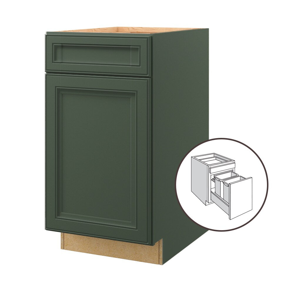 allen + roth Heathrow 18-in W x 34.5-in H x 24-in D Sage 1-Drawer Pull-out Wastebasket Base Fully Assembled Cabinet (Recessed Panel Style)