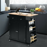 BABOOM Black Mdf Base with Wood Top Rolling Kitchen Island (18-in x 34.5-in x 35.5-in)
