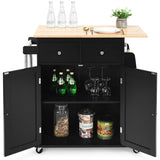 BABOOM Black Mdf Base with Wood Top Rolling Kitchen Island (18-in x 34.5-in x 35.5-in)