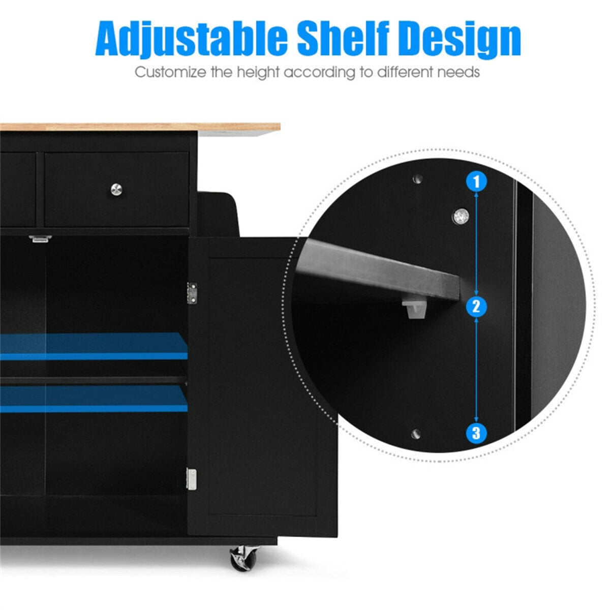 BABOOM Black Mdf Base with Wood Top Rolling Kitchen Island (18-in x 34.5-in x 35.5-in)