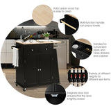 BABOOM Black Mdf Base with Wood Top Rolling Kitchen Island (18-in x 34.5-in x 35.5-in)