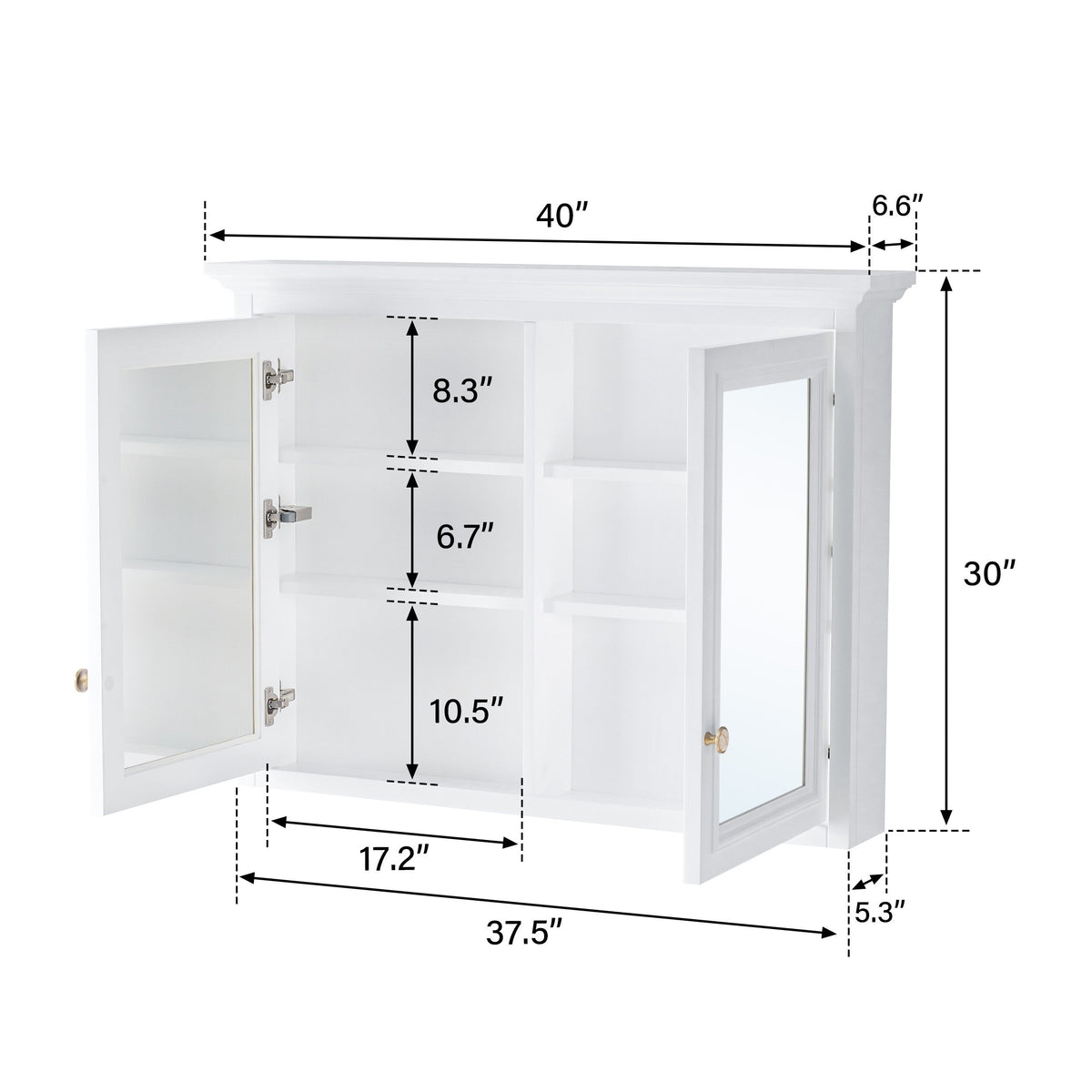Forclover 40-in x 30-in Surface Mount White Mirrored Soft Close Medicine Cabinet