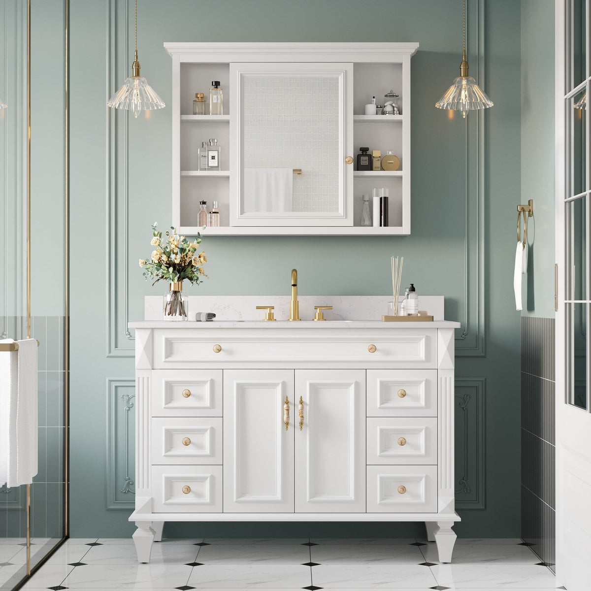 Forclover 40-in x 30-in Surface Mount White Mirrored Soft Close Medicine Cabinet