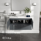 Eviva Luxury 39"W x 20"D Gray Wall-Mount Bathroom Vanity with White Tempered Glass Countertop and Vessel Porcelain Sink
