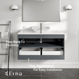 Eviva Luxury 39"W x 20"D Gray Wall-Mount Bathroom Vanity with White Tempered Glass Countertop and Vessel Porcelain Sink
