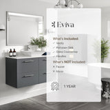 Eviva Luxury 39"W x 20"D Gray Wall-Mount Bathroom Vanity with White Tempered Glass Countertop and Vessel Porcelain Sink