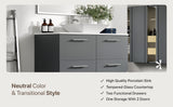 Eviva Luxury 39"W x 20"D Gray Wall-Mount Bathroom Vanity with White Tempered Glass Countertop and Vessel Porcelain Sink