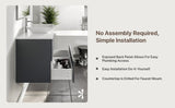 Eviva Luxury 39"W x 20"D Gray Wall-Mount Bathroom Vanity with White Tempered Glass Countertop and Vessel Porcelain Sink