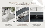Eviva Luxury 39"W x 20"D Gray Wall-Mount Bathroom Vanity with White Tempered Glass Countertop and Vessel Porcelain Sink