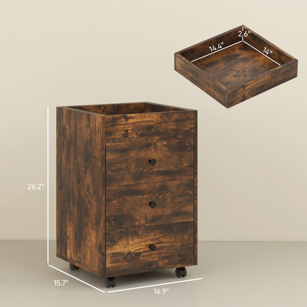 Maocao Hoom Rustic Brown 3-Drawer 16.9-in File Cabinet