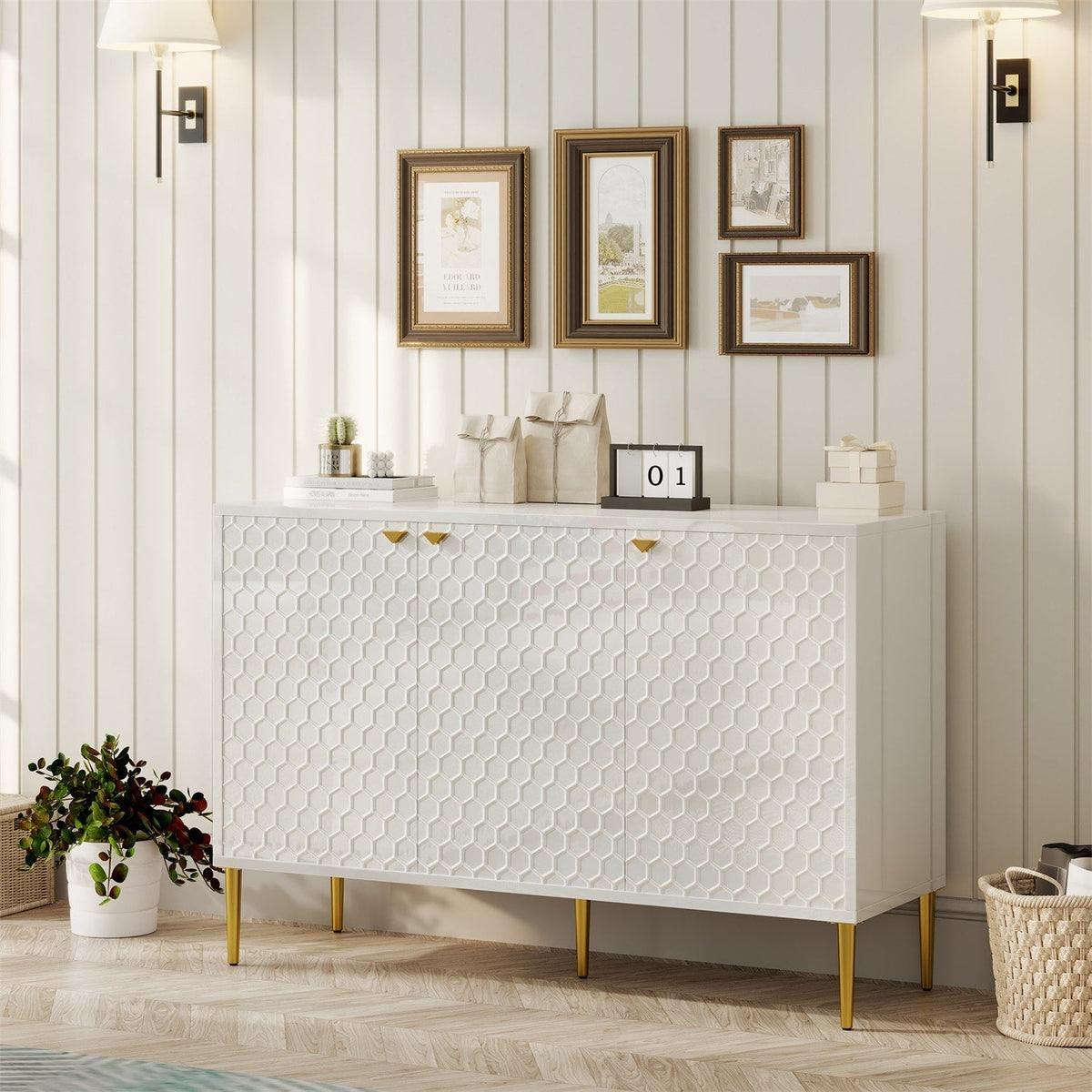 Mondawe 29.5 in. 3-Door Accent Cabinet, White