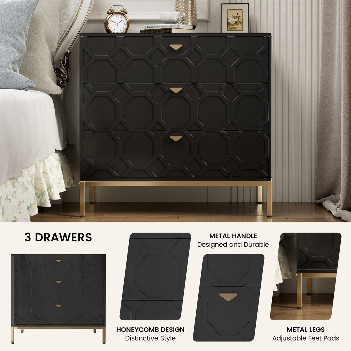 Mondawe 31.5 in. 3-Drawer  Cabinet, Black