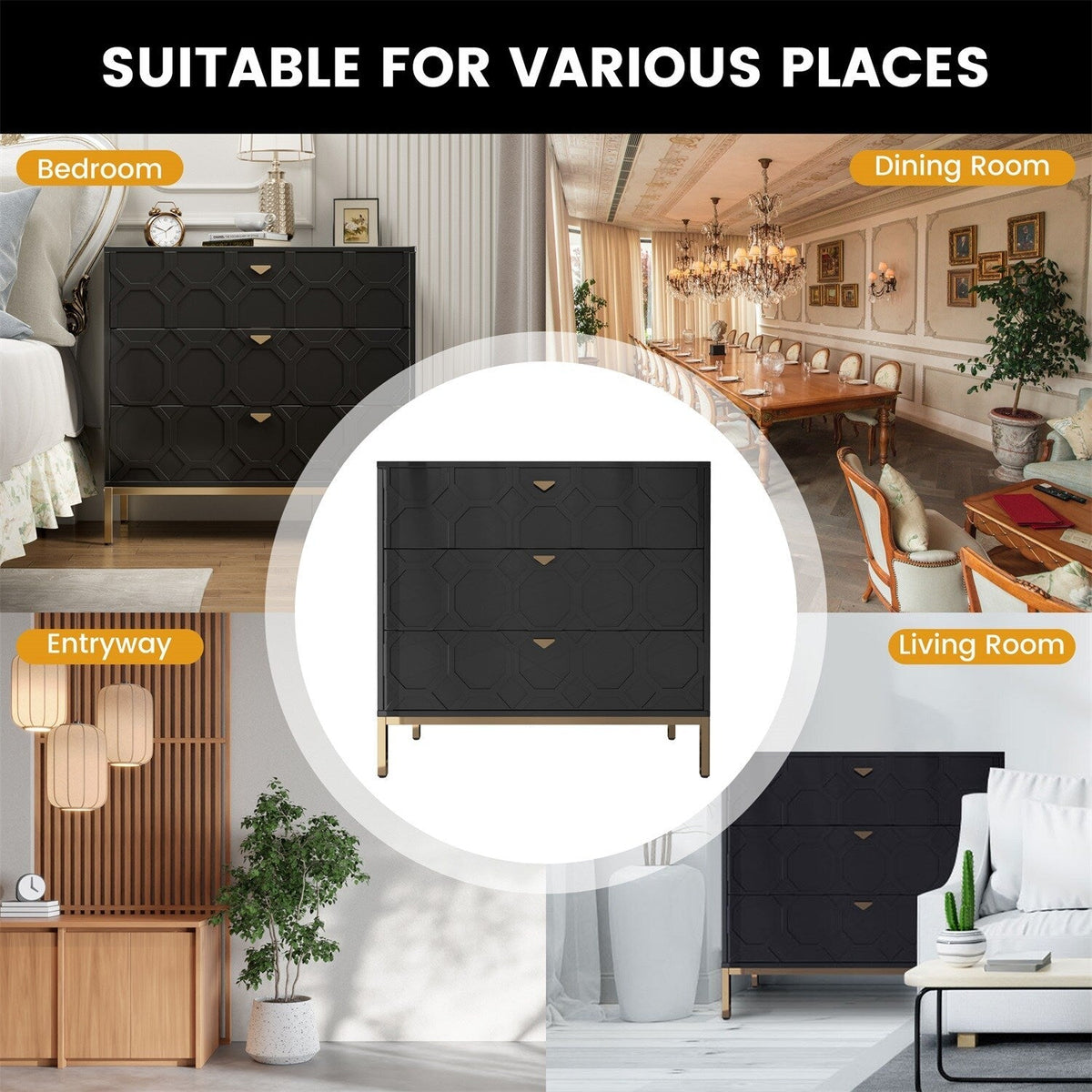 Mondawe 31.5 in. 3-Drawer  Cabinet, Black