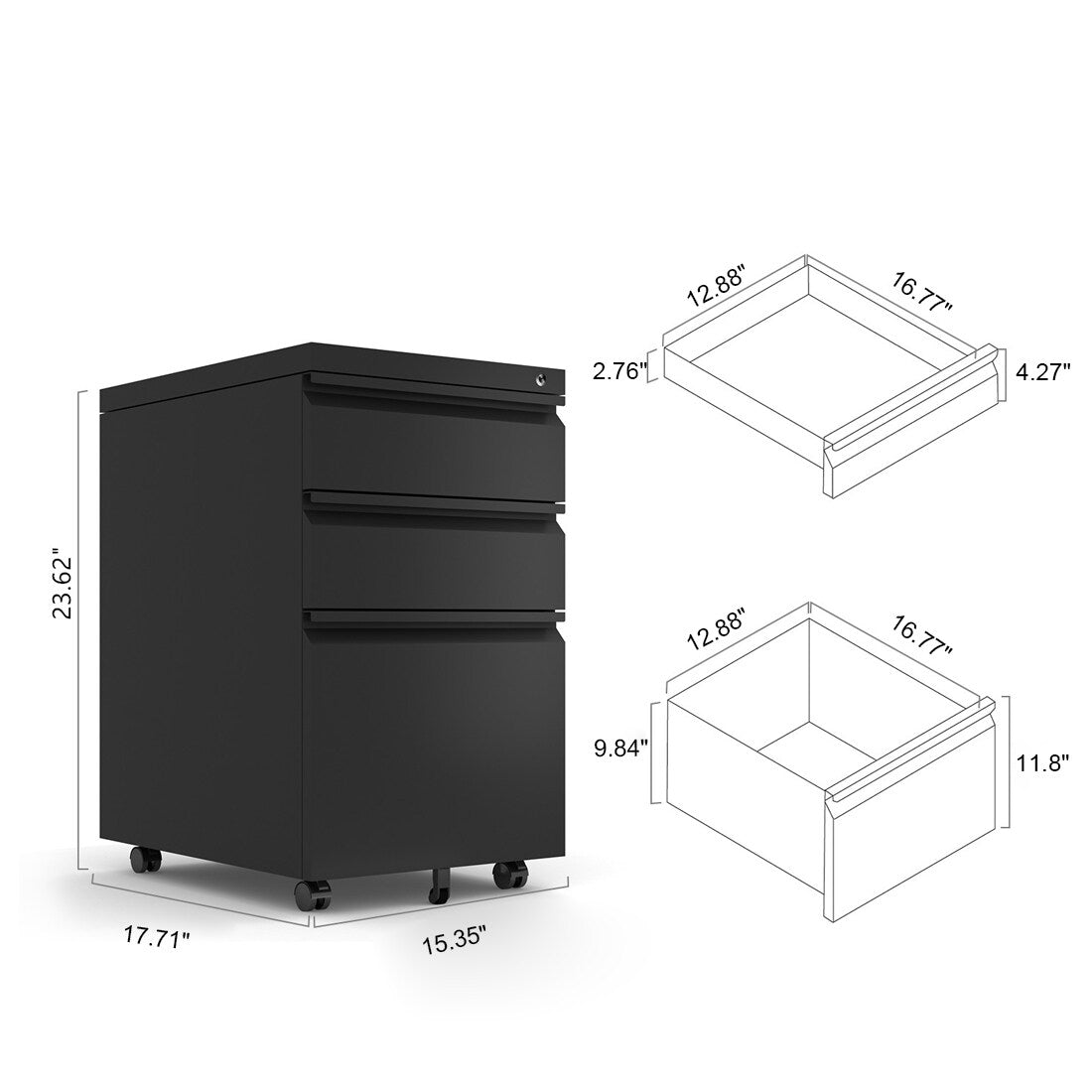 Maocao Hoom Black 3-Drawer 15.35-in File Cabinet