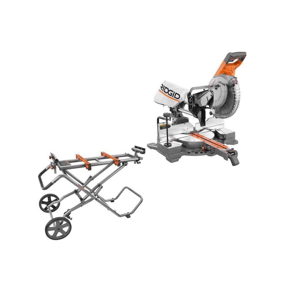 15 Amp 10 in. Sliding Miter Saw with Universal Mobile Miter Saw Stand and Mounting Braces