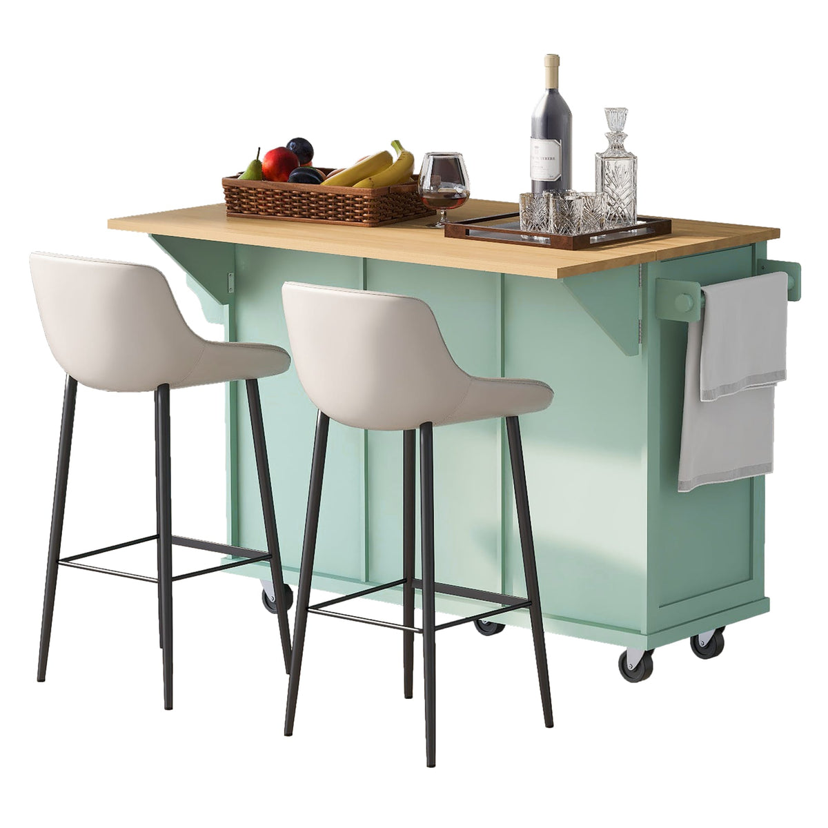 Runesay Green Mdf Base with Mdf Wood Top Rolling Kitchen Island (29.5-in x 53.1-in x 37.2-in)