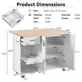 Runesay White Mdf Base with Mdf Wood Top Rolling Kitchen Island (33.2-in x 49.02-in x 37.54-in)