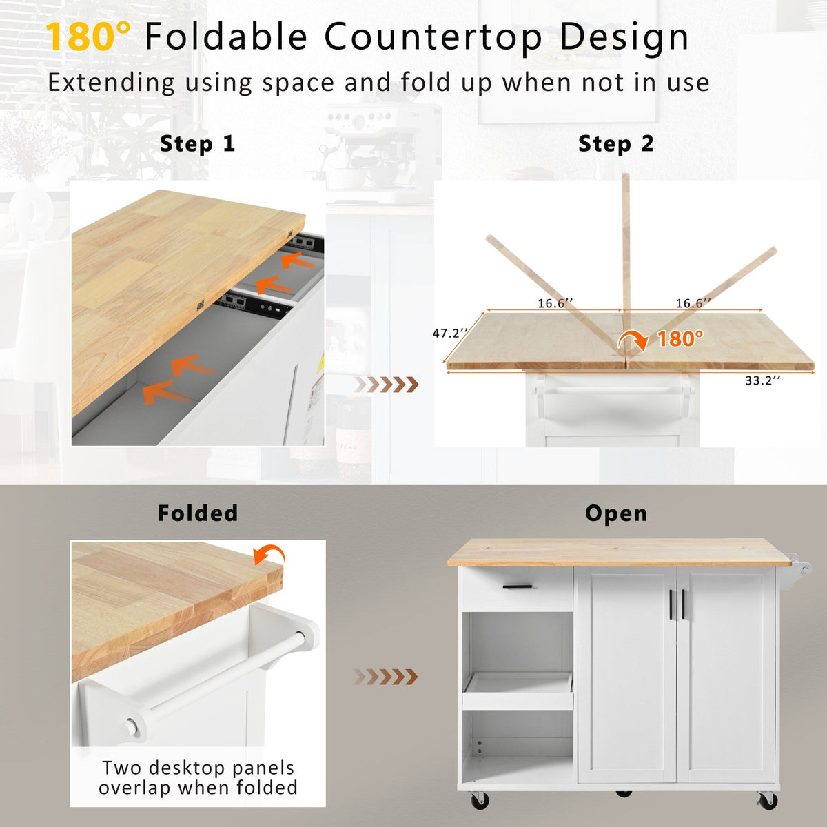 Runesay White Mdf Base with Mdf Wood Top Rolling Kitchen Island (33.2-in x 49.02-in x 37.54-in)