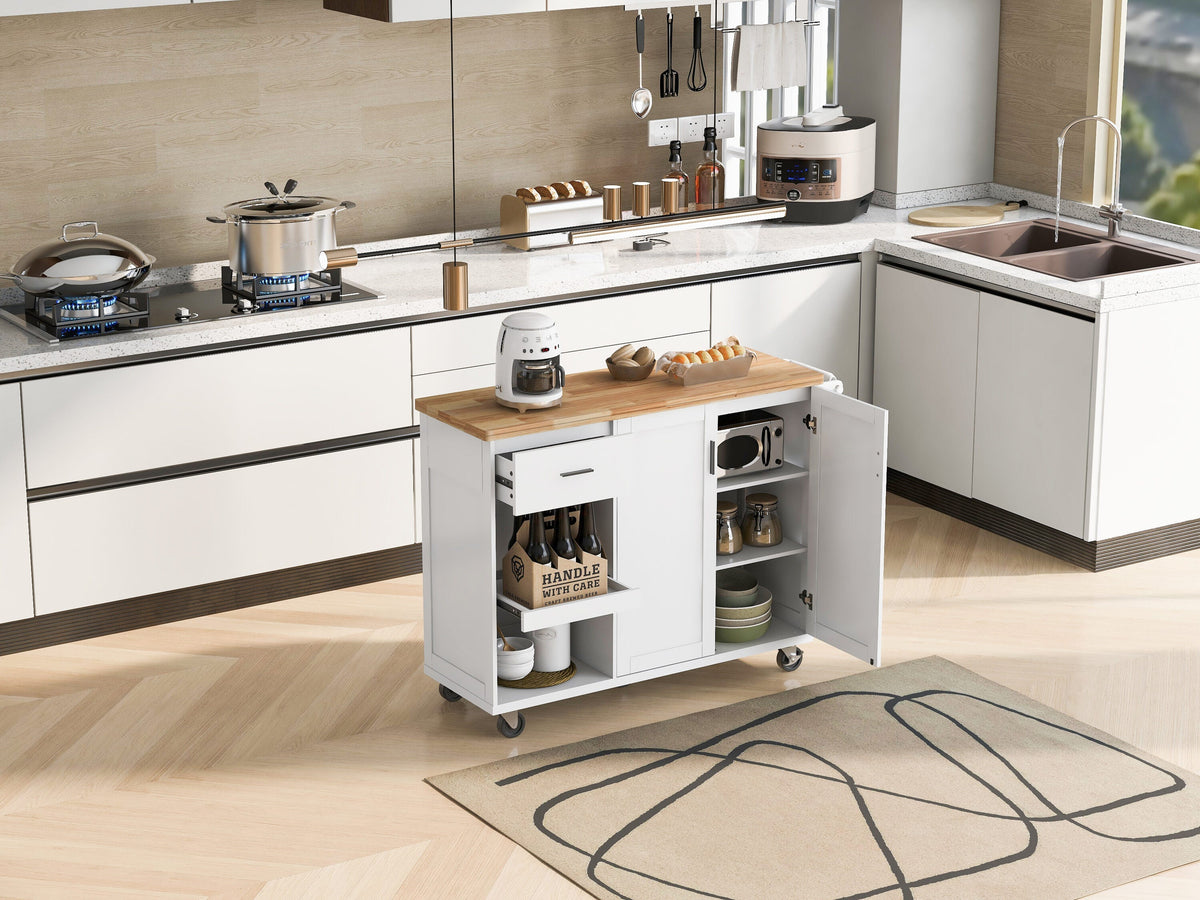Runesay White Mdf Base with Mdf Wood Top Rolling Kitchen Island (33.2-in x 49.02-in x 37.54-in)