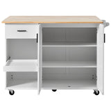 Runesay White Mdf Base with Mdf Wood Top Rolling Kitchen Island (33.2-in x 49.02-in x 37.54-in)