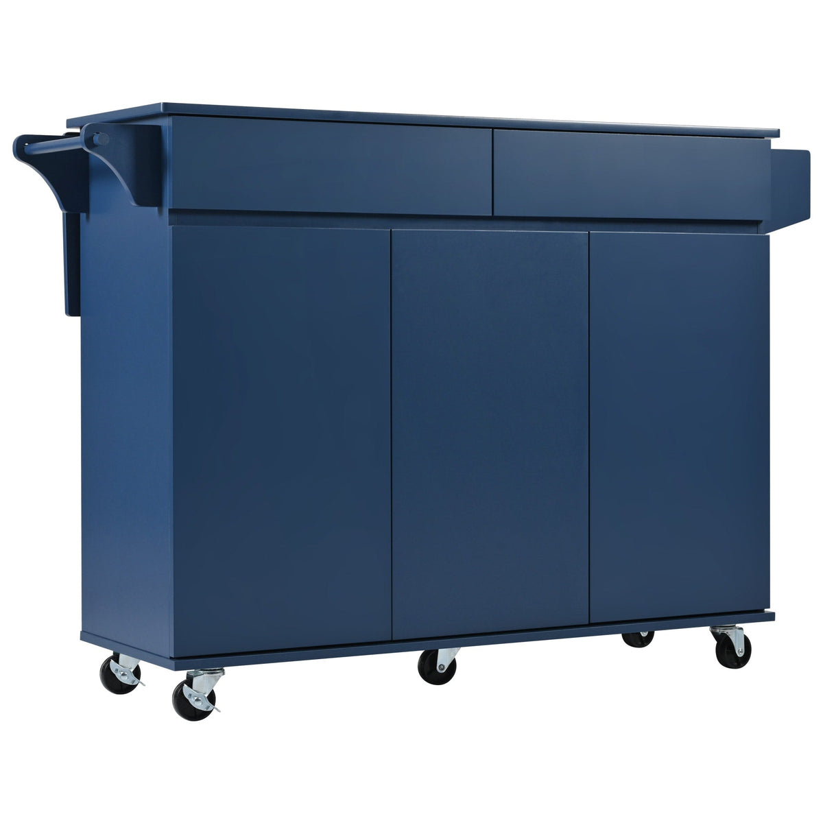 Runesay Blue Mdf Base with Mdf Wood Top Rolling Kitchen Island (27.56-in x 53.15-in x 36.33-in)