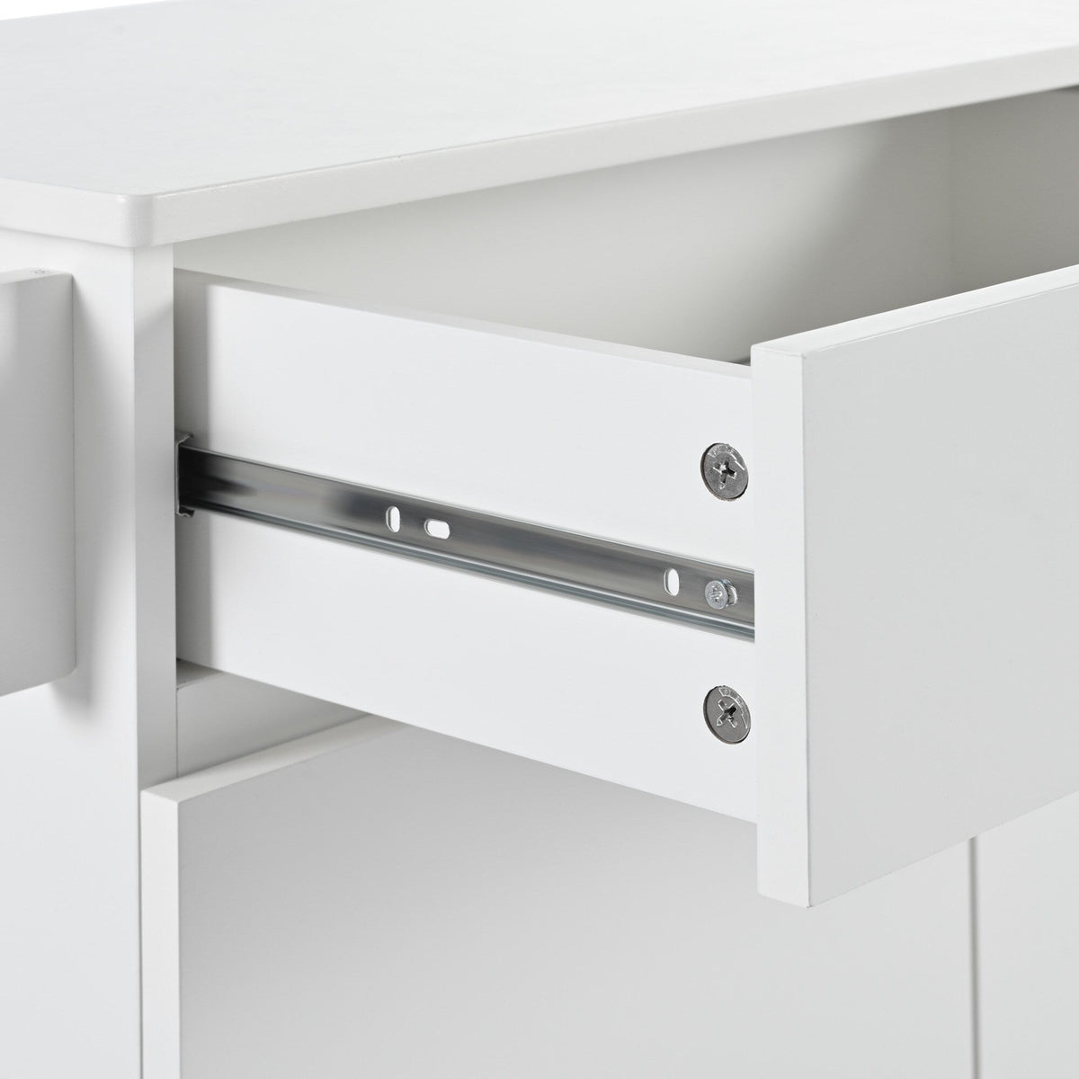 Runesay White Mdf Base with Mdf Wood Top Rolling Kitchen Island (27.56-in x 53.15-in x 36.33-in)