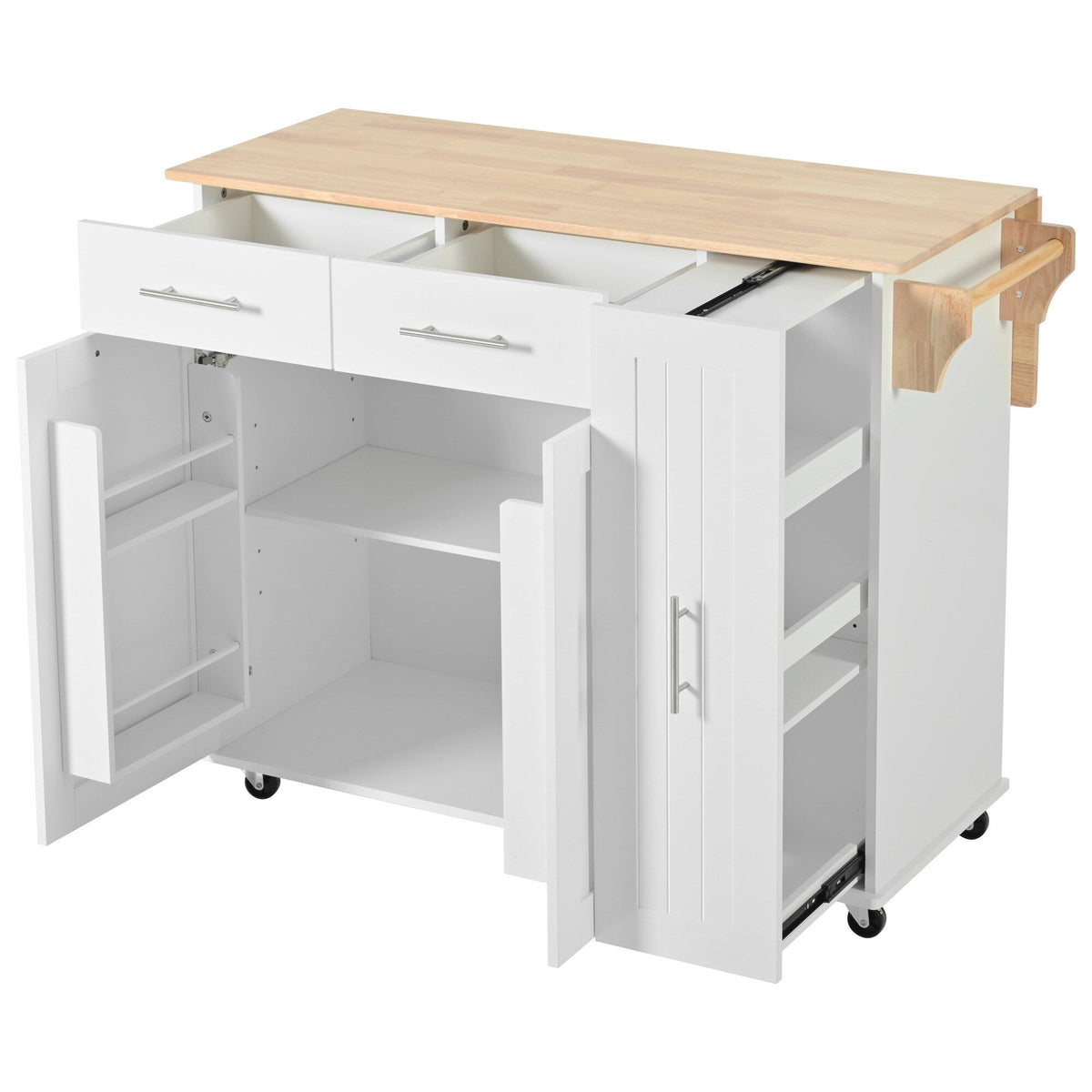 Runesay White Mdf Base with Mdf Wood Top Rolling Kitchen Island (29.5-in x 46-in x 37-in)