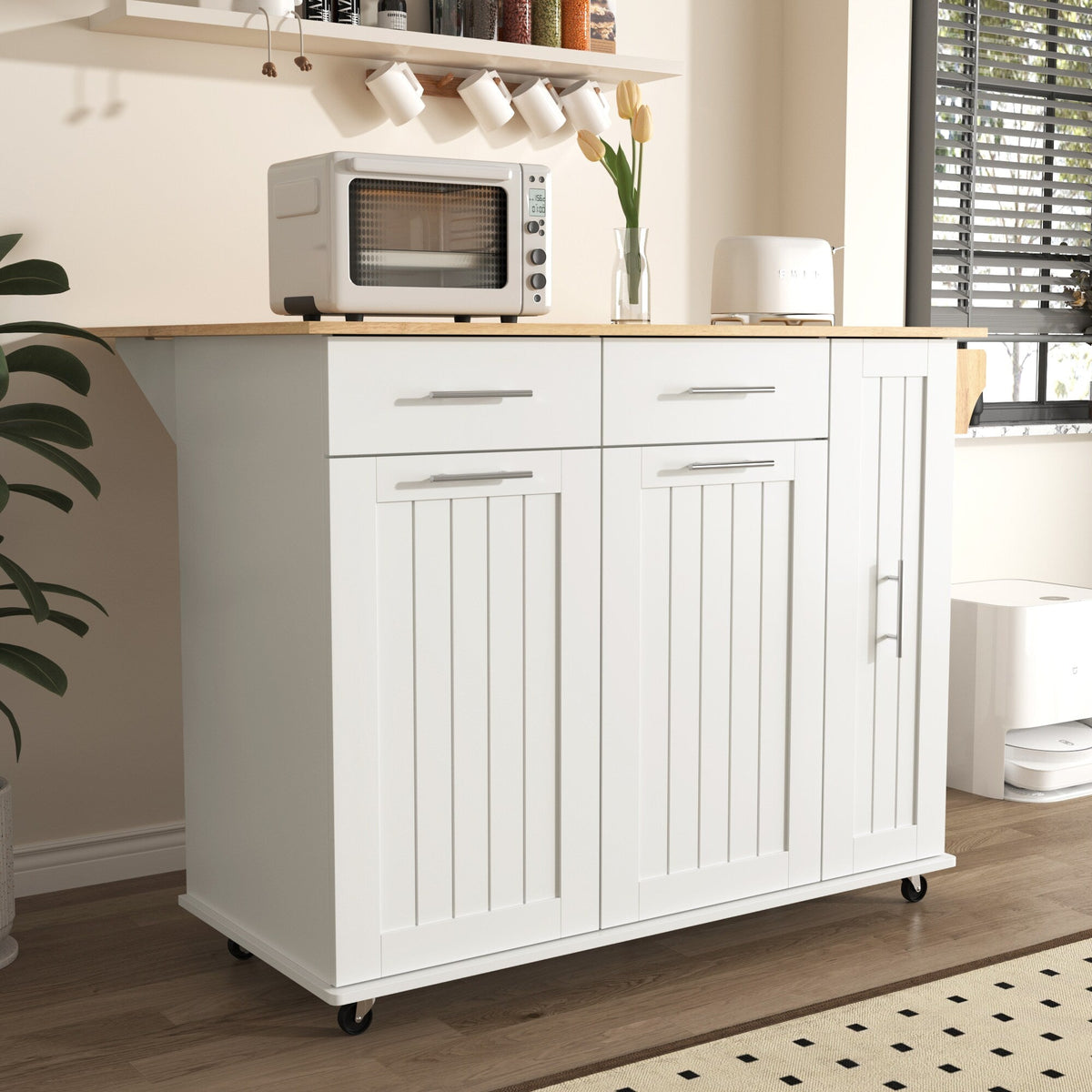 Runesay White Mdf Base with Mdf Wood Top Rolling Kitchen Island (29.5-in x 46-in x 37-in)