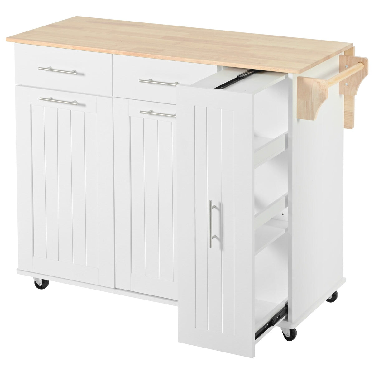 Runesay White Mdf Base with Mdf Wood Top Rolling Kitchen Island (29.5-in x 46-in x 37-in)