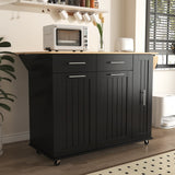 Runesay Black Mdf Base with Mdf Wood Top Rolling Kitchen Island (29.5-in x 46-in x 37-in)