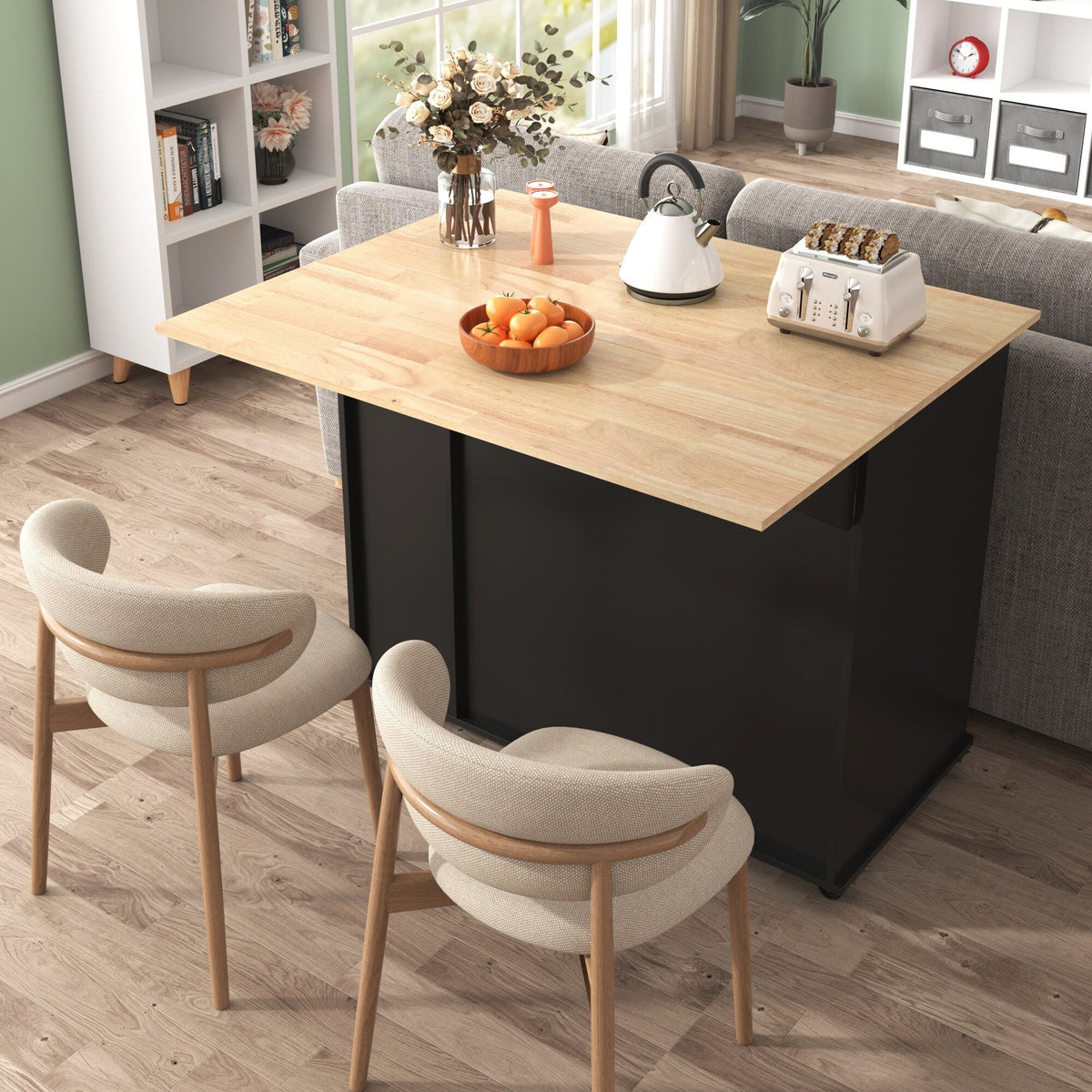 Runesay Black Mdf Base with Mdf Wood Top Rolling Kitchen Island (29.5-in x 46-in x 37-in)